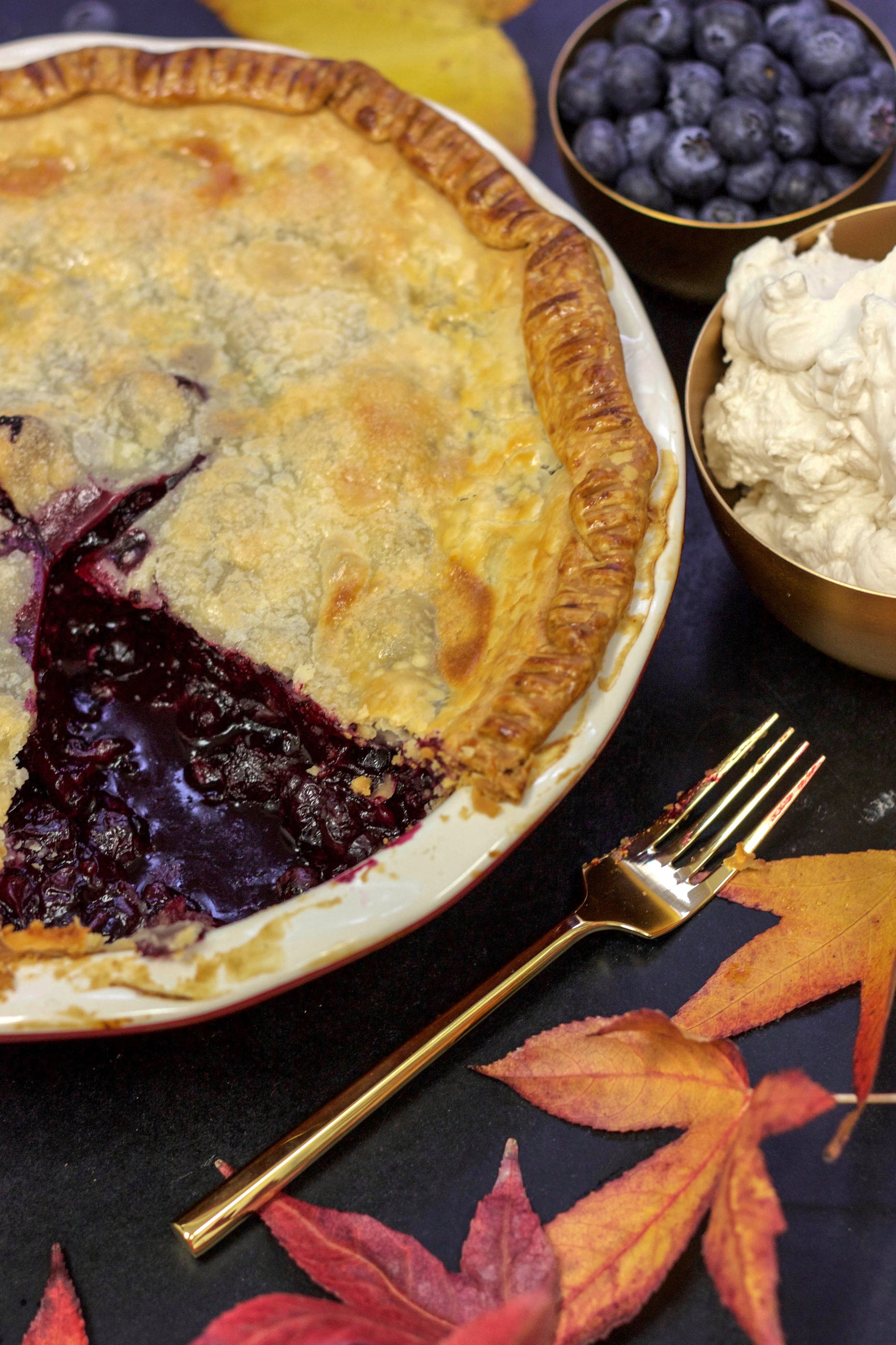 Fresh and Easy Blueberry Pie with Homemade Espresso Whipped Cream