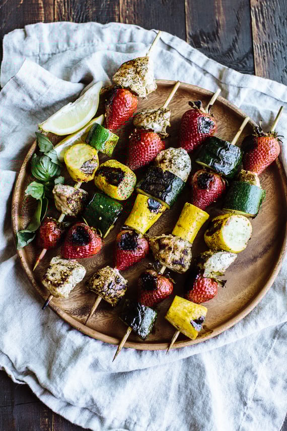 Strawberry, Summer Squash, and Chicken Kabobs